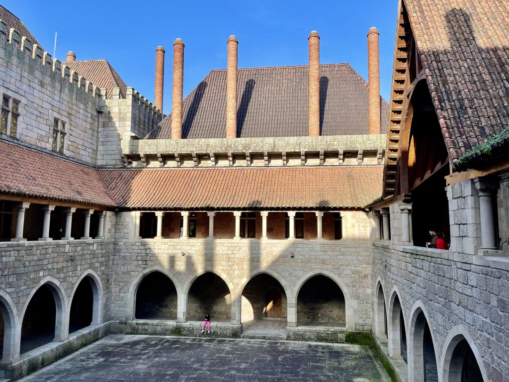 An inner courtyard at The Palace of the Dukes in Guimaraes, Portugal