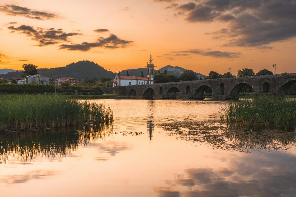The Ponte de Lima at sunset in Viana do Castelo, Portugal