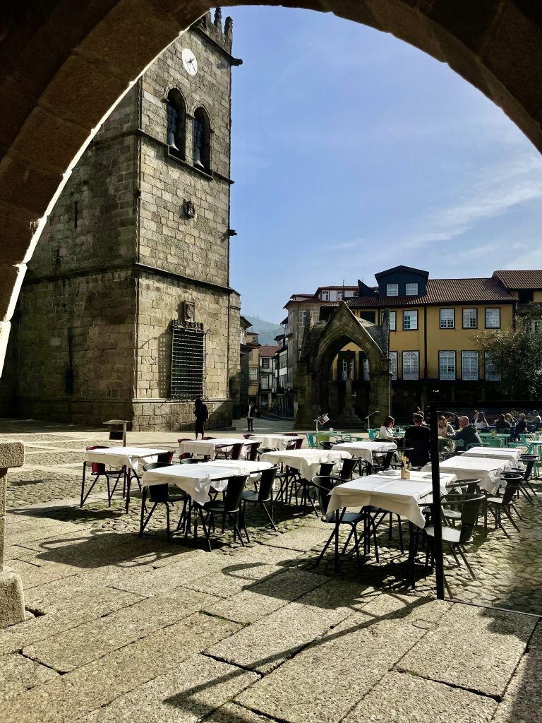 The Largo da Oliveira in Guimaraes, Portugal on a sunny day