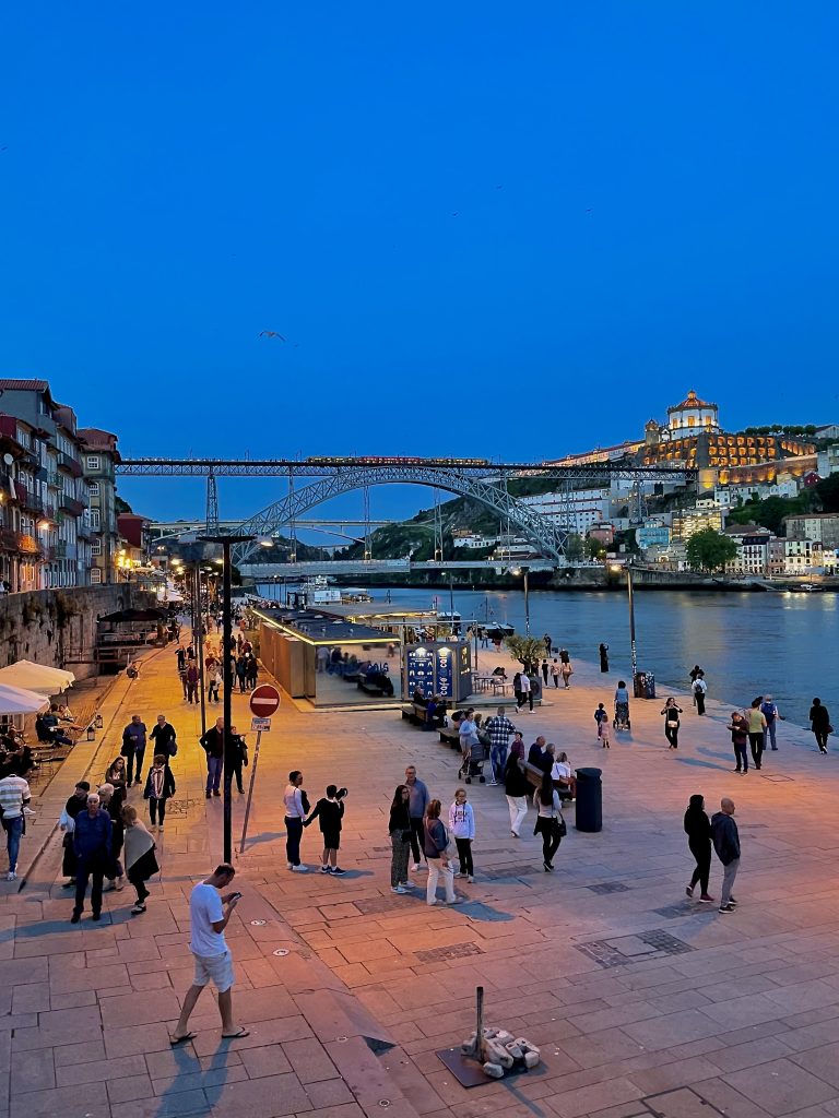 Porto's Cais da Ribeira at night
