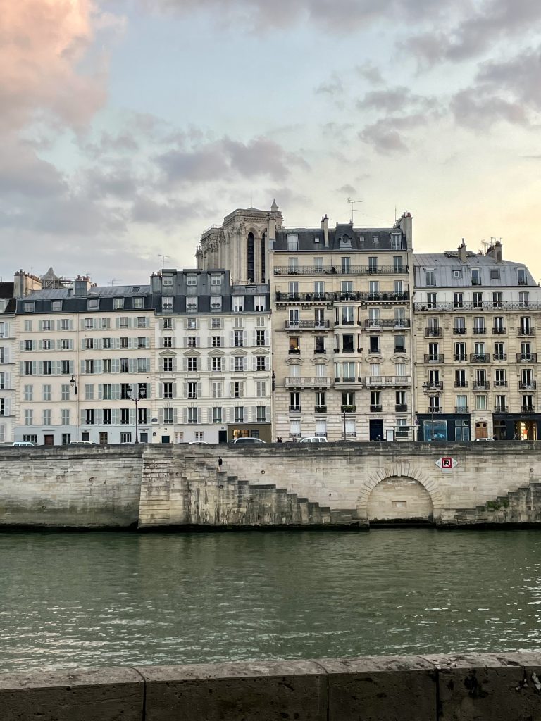 A view of the Seine and Notre Dame Cathedral in winter