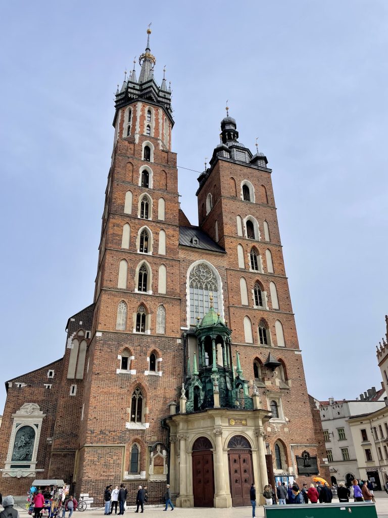 The facade of Saint Mary's Basilica in Krakow