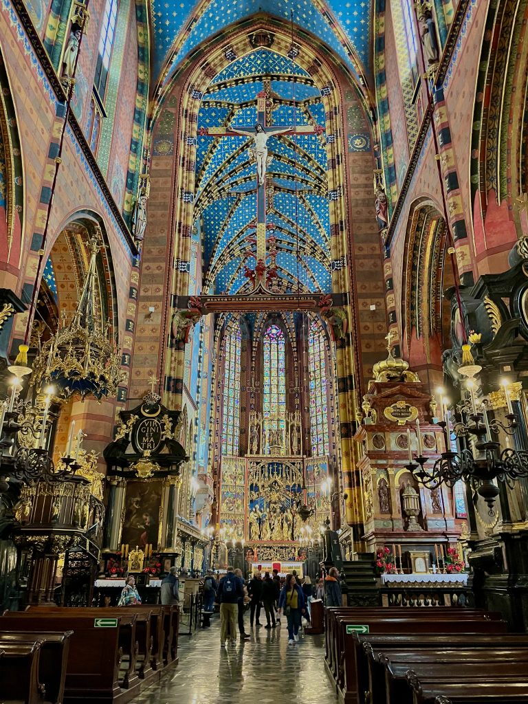 The interior of Saint Mary's Basilica in Krakow