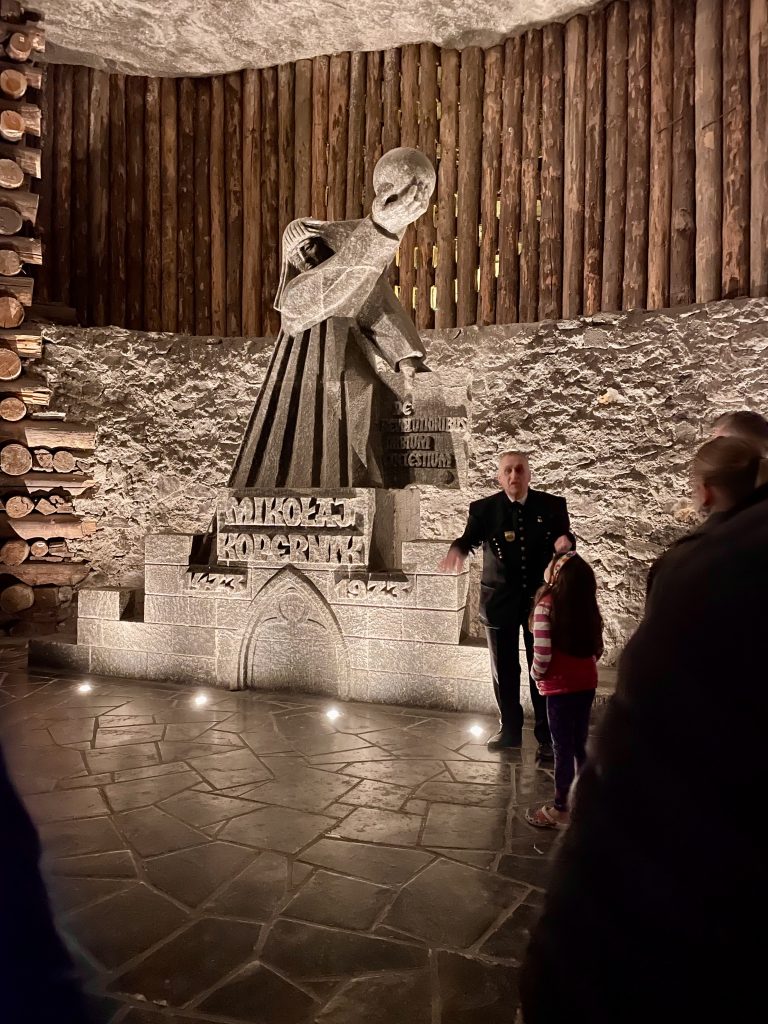 A statue at the entrance to the Wieliczka Salt Mines