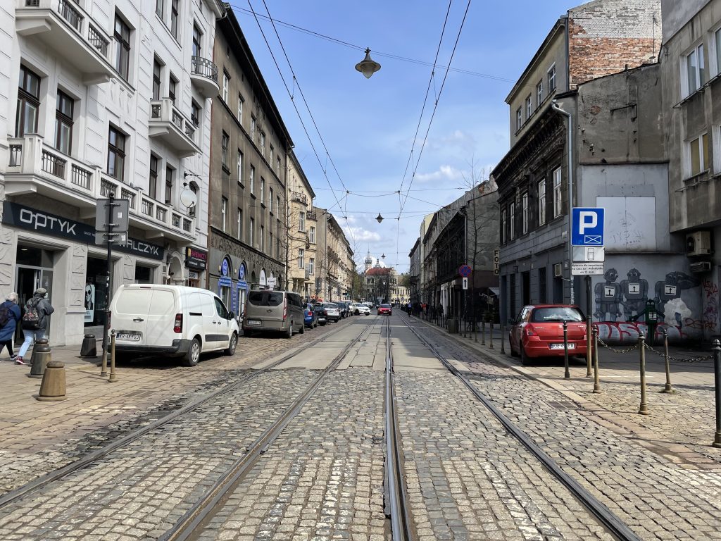Tram lines in Krakow's Nowy Swiat neighborhood